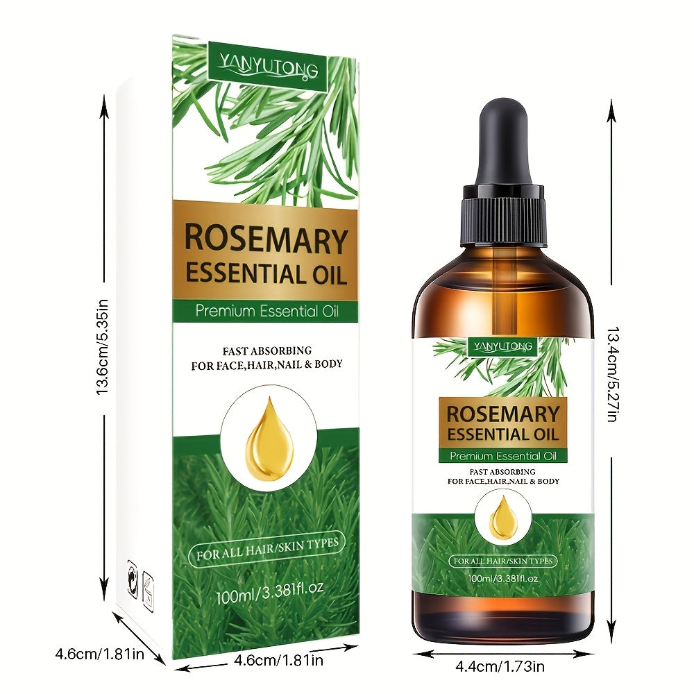 1pc 3.38oz Rosemary Essential Oil + 1.01oz Rosemary Essential Oil - Plant Extracts, Suitable for All Light Beige Types Moisturizing, Heat Protection, No Rinse, Moisturize Hair, Improve Dry and Irritable Scalp, DIY, Diffuser,,