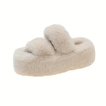 Women's Plush Fleece-Lined Slip-On Slippers with 2.76inch Thick TPU Sole - Cozy Winter Indoor House Shoes in Black, Light Blue, Beige & Brown, Comfortable Loungewear | Casual Slipon | Soft Fabric Construction, House Slippers
