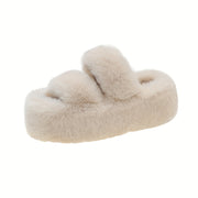 Women's Plush Fleece-Lined Slip-On Slippers with 2.76inch Thick TPU Sole - Cozy Winter Indoor House Shoes in Black, Light Blue, Beige & Brown, Comfortable Loungewear | Casual Slipon | Soft Fabric Construction, House Slippers
