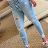 Women's High-Waisted Slim-Fit Ripped Skinny Jeans - Light Blue Distressed Denim with Front Button Closure, Stretchy & Breathable Blend for Casual Streetwear, Street Style Jeans | Highwaisted Jeans | Blend Denim