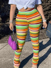 Colorful Striped Skinny Pants - Y2K High Waist Every Day Stretchy Pants - Women's Clothing - Stretchy Fabric - For Casual Wear - Perfect Gift for Fashionable Women