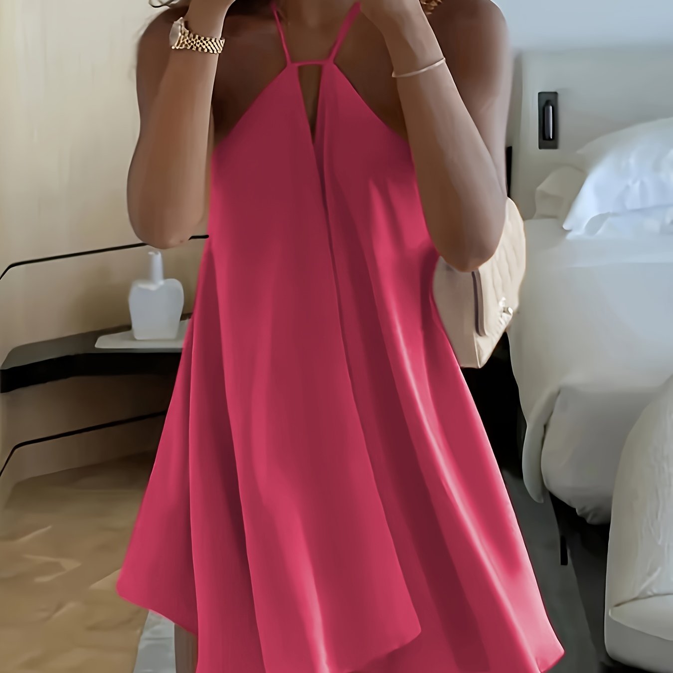 Women's Sexy Backless V-Neck A-Line Dress - Sleeveless, Tie-Back Waist, Flowy Orange Mini Dress for Summer, Beach & Casual Outings
