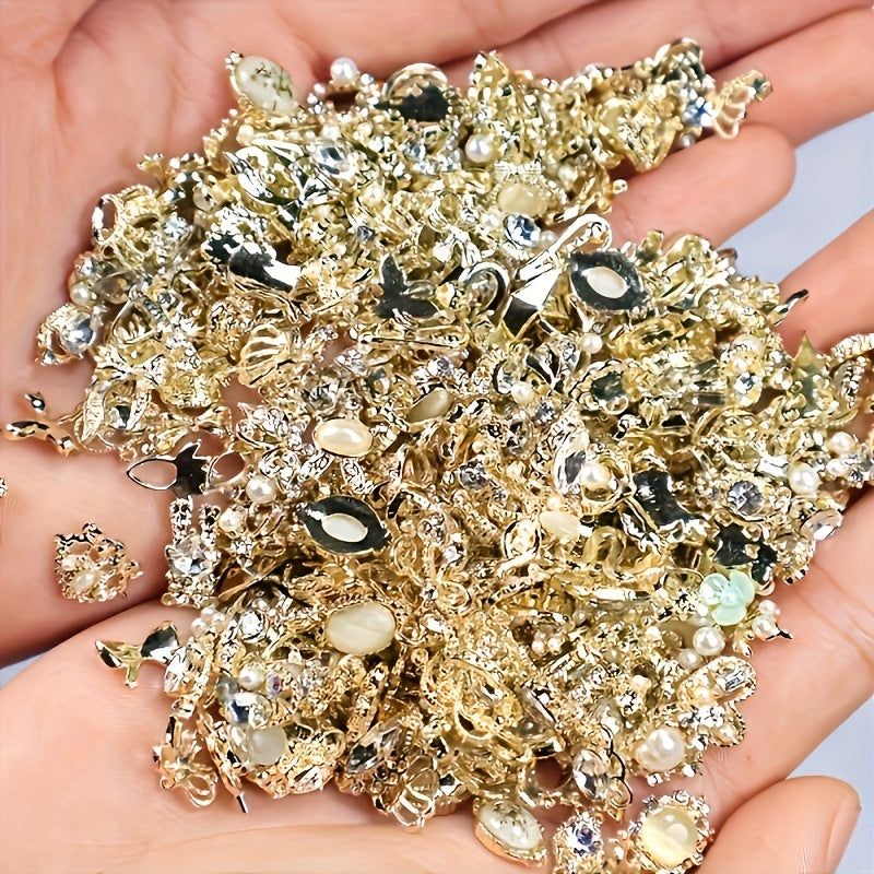 200pcs Elegant Nail Art Jewels, 3D Alloy Nail Jewelry Set, with Rhinestones and Faux Gemstones, Unscented DIY Manicure Accessories
