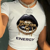 Big Capricorn Energy Graphic Crop Top for Women - White Short Sleeve Tee with Bold Zodiac Design, Casual Round Neck Summer Shirt