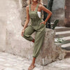 Cotton And Linen Back Strap Buckle Multi-pocket Workwear Jumpsuit