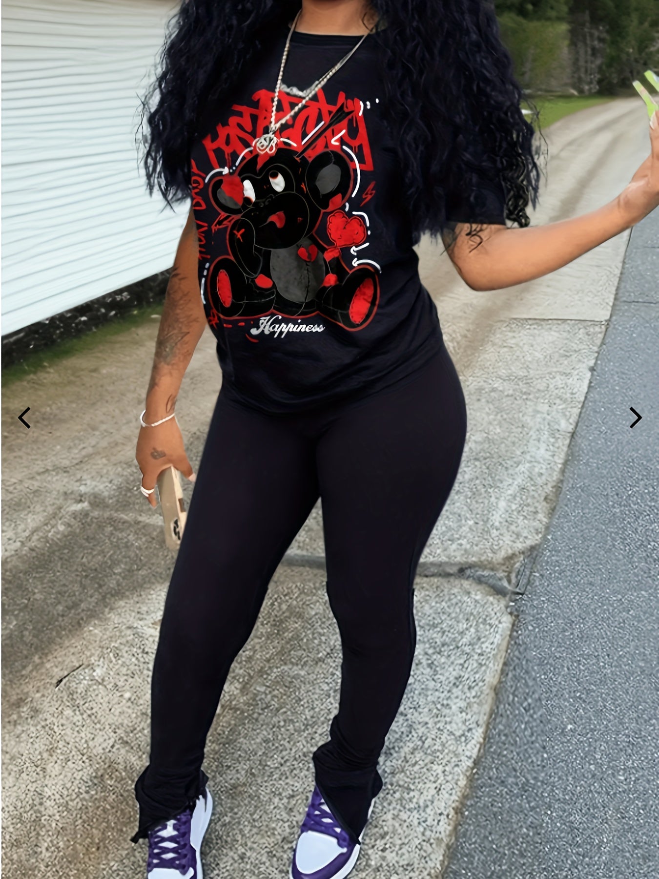 Graphic Print Two-piece Set, Casual Short Sleeve T-shirt & Pants Outfits - Women's Clothing -  Stylish & Comfortable - For Casual Wear - Perfect Gift for Fashionable Women