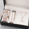 6pcs Elegant Women'S Quartz Watch and Jewelry Set - Round Analog Display, Faux Leather Band, Zinc Alloy Case, Non, Includes Bracelet, Necklace, Earrings, Ring - Perfect Gift for Her Mother