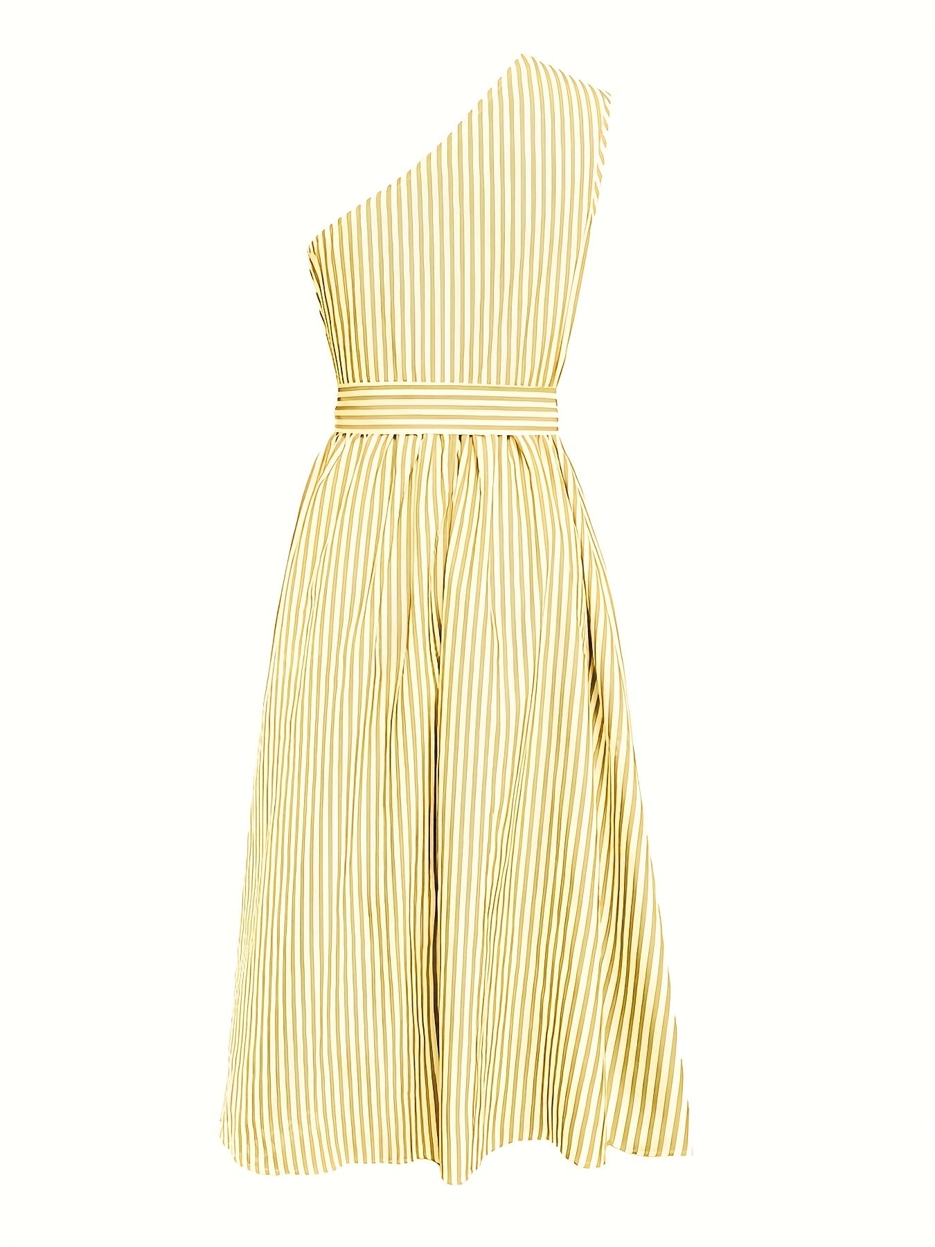 Women'S Casual Loose Fit Striped Sleeveless Dress with Belt, Off the Shoulder Collar, Side Pockets - Perfect for Spring/Summer