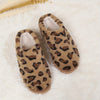 Women'S Leopard Slippers Fleece Lined Knitted Plush Fabric Comfy Anti-Skid Home Shoes Indoor Outdoor