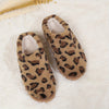 Women'S Leopard Slippers Fleece Lined Knitted Plush Fabric Comfy Anti-Skid Home Shoes Indoor Outdoor