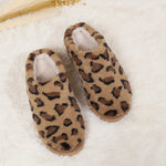 Women'S Leopard Slippers Fleece Lined Knitted Plush Fabric Comfy Anti-Skid Home Shoes Indoor Outdoor