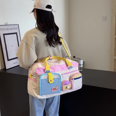 [Casual Travel Bag] Lightweight Dopamine Casual Travel Bag for Women - Gym Yoga Swim Fitness Duffel, Short Trip Business Trip Carry-On, Dry Clean, No Print Design