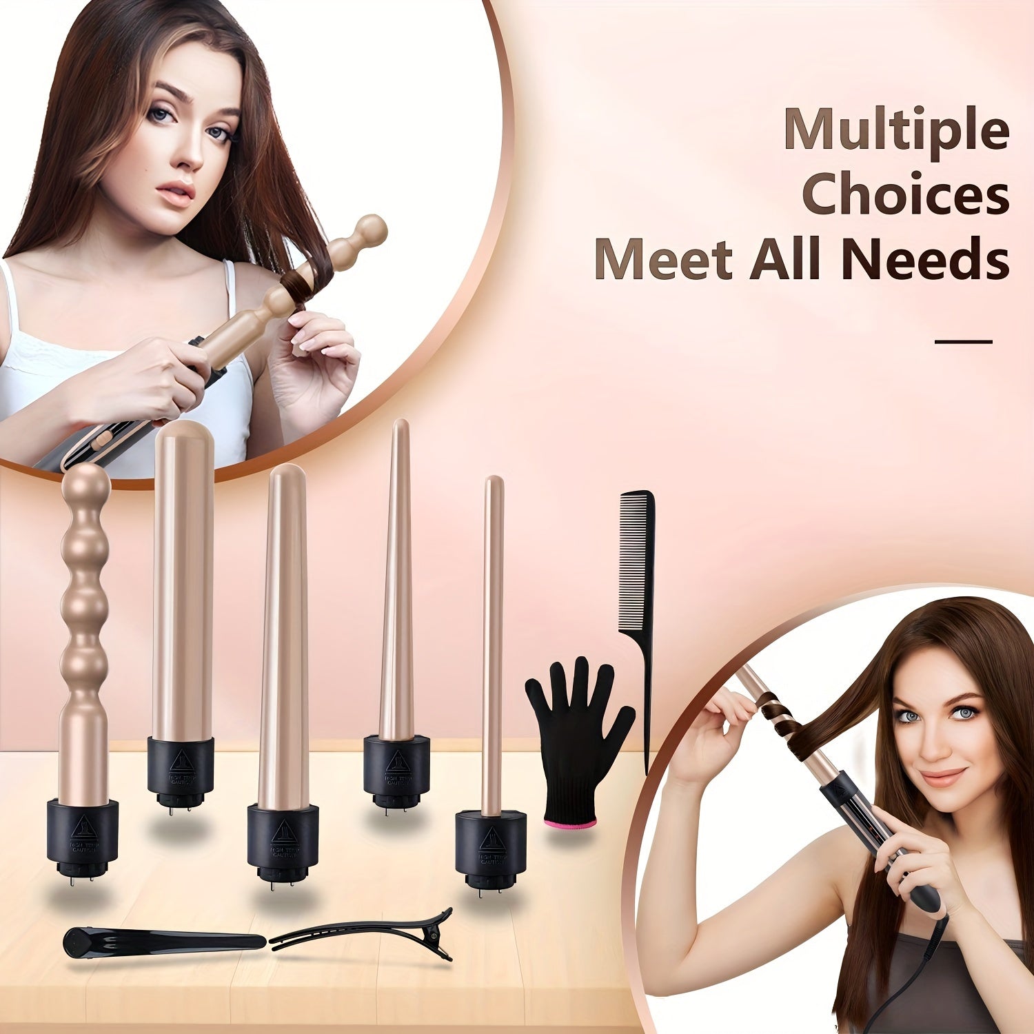 Hair Curling Wand 5in 1 Hair Curlers Iron Set 1.25inch with 5 Ceramic Interchangeable Barrel for Long Short Hair Styling Tool 1inch Hairs Crimper for Women Gifts Birthday Christmas New Year Festival Hairstylist Essentials Sty