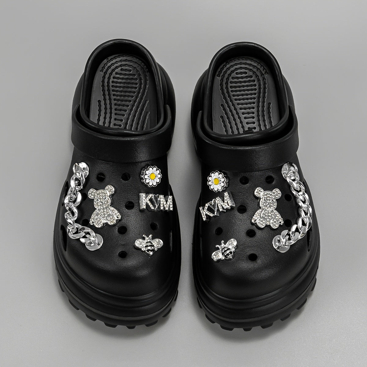 New Arrival - Stylish Cartoon Bee & Bear Print Platform Shoes, 3.94inch High Heel, Lightweight EVA Upper, Closed Toe Design, All-Season Comfort, Casual Footwear | Playful Design | Lightweight Footwear