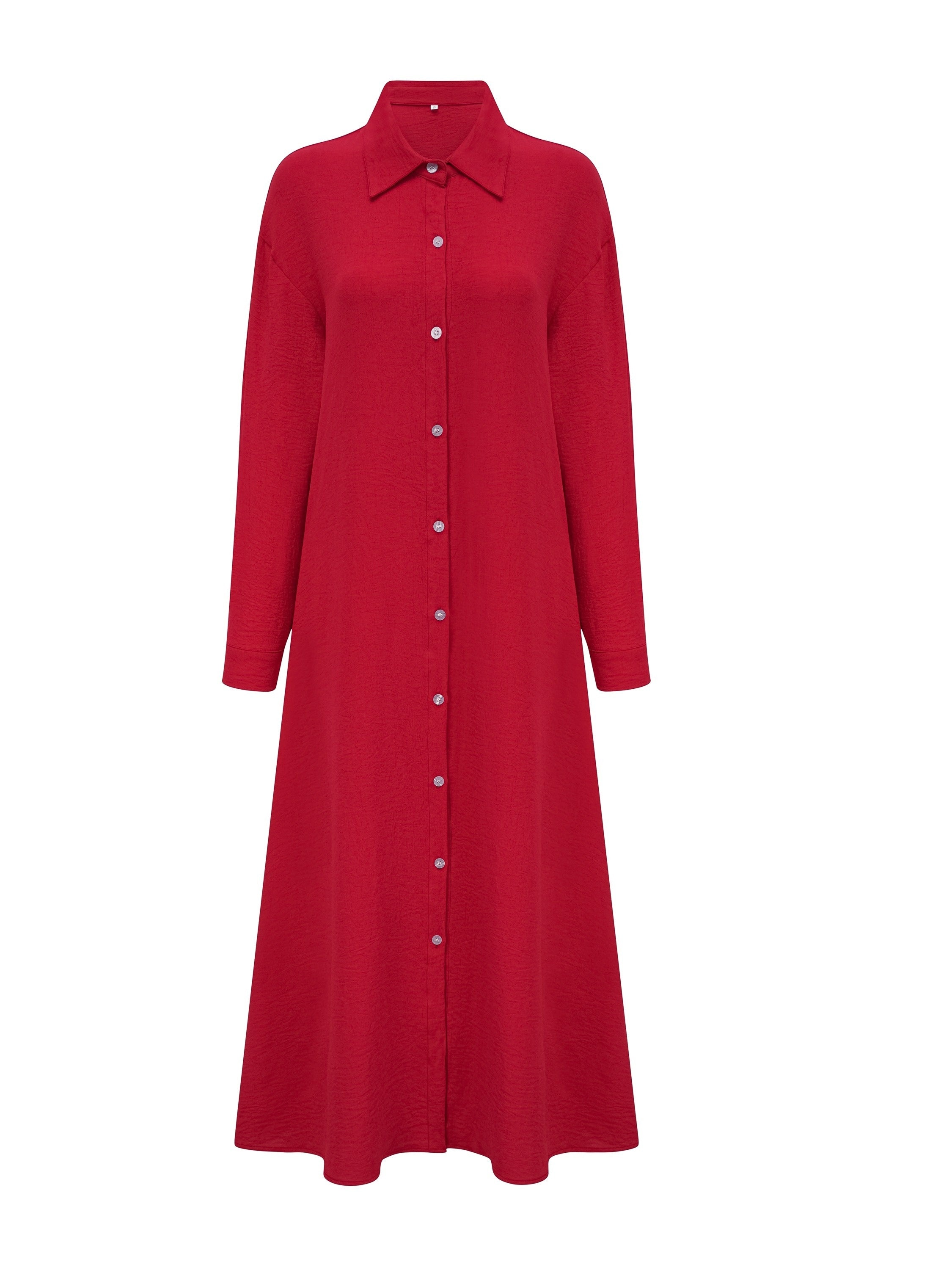 Women's Long Sleeve Shirt Dress - Casual Solid Color Polyester Button-Up with Woven Fabric, Adult All-Season Fashion Dress with Collar