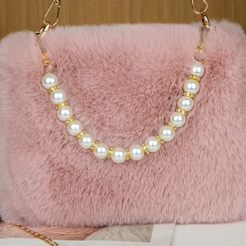 Faux Fur Shoulder Bag with Chain Strap, Synthetic Solid Color Handbag, Zipper Closure, Unlined, Non-Washable - Fashionable Mini Square Purse for Women