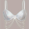 Faux Pearl Chain Detail Bra, Shiny Geo Pattern Bra, Women's Sexy Lingerie & Underwear