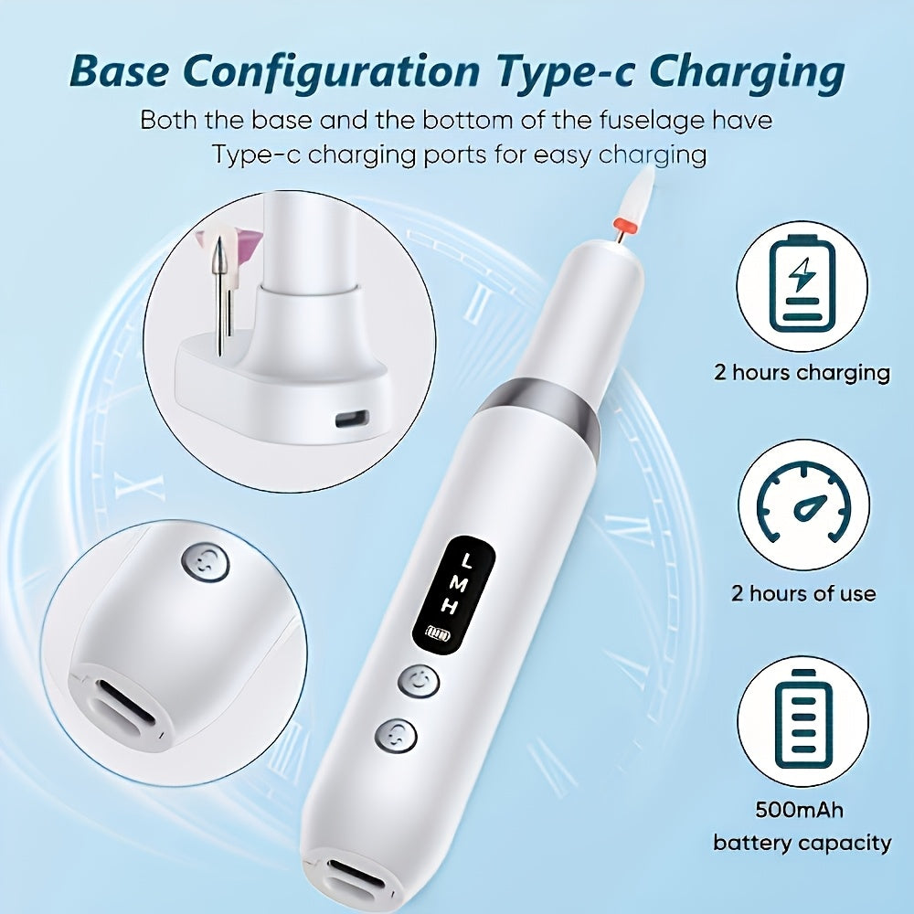 Rechargeable USB Automatic Nail Polisher, Portable Electric Nail Enhancement, with Variable Speed Electric Nail Cutter Tool, Including Nail File And Cuticle Push Rod, Suitable for Gel Nail DIY, Grinding, Polishing, Nail Enhan