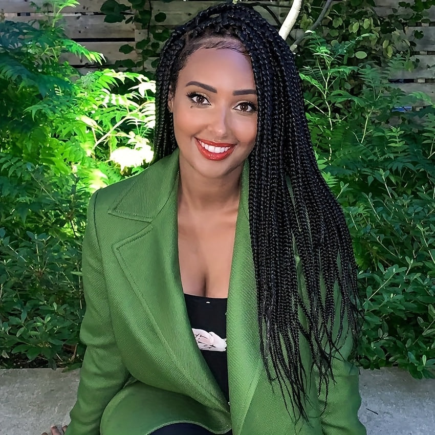 Latest Style Full Double Lace Front Braid Wig for Women - Hand Braided, Knotless Cornrow Braids, Blended Black Hair, Natural Looking, Breathable, Comfortable