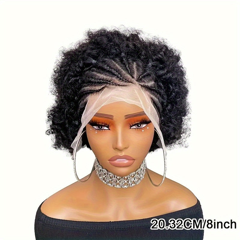 200% Density Short Wig Kinky Curly Human Hair Wig 13x4 Short Afro Kinky Curly Braided Lace Wigs Hand-Braided Box Braids With Short Curly Style Daily Wear & Festival Hair Wig