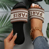 Women's Paris Word Design Flat Slides, Knitted Single Band Open Toe Shoes, Casual Lightweight Outside Slides