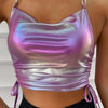 Hottie Ladies Back Tops - Summer Casual Shiny Pleated Sleeveless Backless Cropped Tops, Streetwear