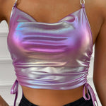 Hottie Ladies Back Tops - Summer Casual Shiny Pleated Sleeveless Backless Cropped Tops, Streetwear