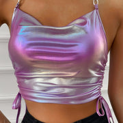 Hottie Ladies Back Tops - Summer Casual Shiny Pleated Sleeveless Backless Cropped Tops, Streetwear