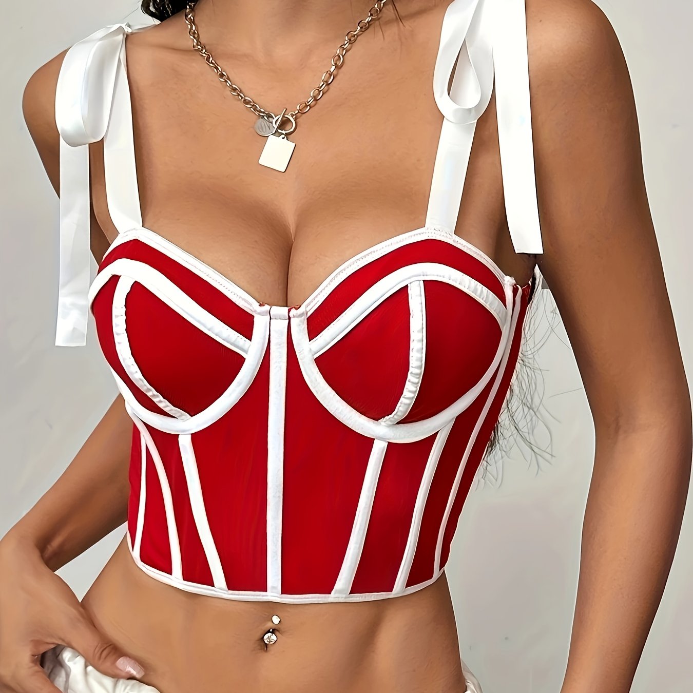 Elegant Black and White Ribbon-Embellished Mesh Cami Top with Color Block Design and Boning Detail - Sexy Spring/Summer Collection for Women, Womens Fashion|Elegant Halter Top| Delicate Lacing