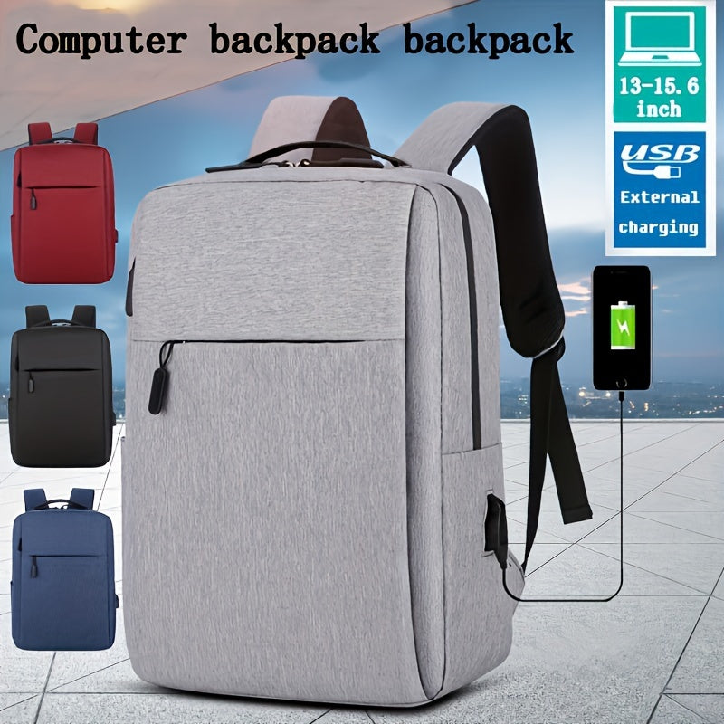 1pc Grey Business Laptop Backpack, Lightweight Fabric Travel Bag with Adjustable Strap, Zipper Closure, Polyester Lining, Sewing Thread Detail, Lace-Up Design for School, Outdoor, Valentines Gift