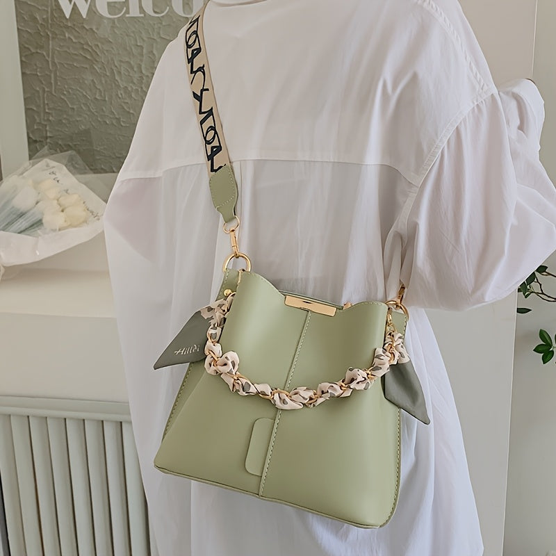 Women's Elegant Bohemian Bucket Crossbody Bag - Adjustable Shoulder Strap, Zipper Closure, with Golden-Tone Hardware, Versatile for Daily Commute & Casual Outings (Black/White)