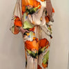 Women's Elegant Floral Print Satin Two-Piece Set: Round Neck Top and Wide Leg Pants