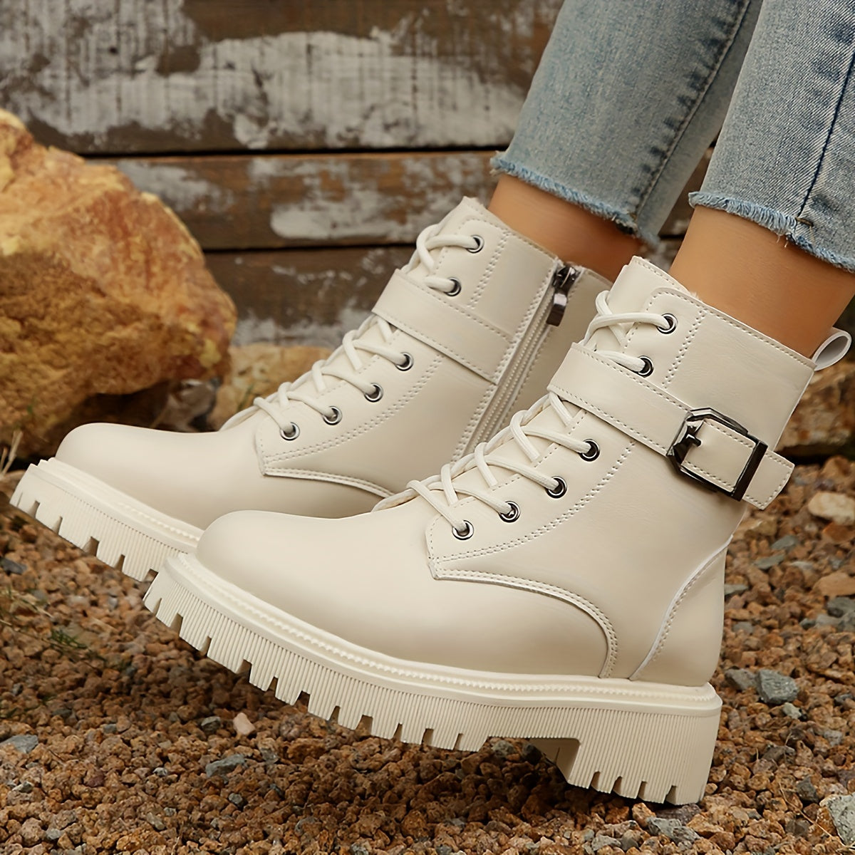 1pr Women's Mid-Calf Fleece-Lined Riding Boots, Plain Toe, Man-Made Upper, Fabric Inner & Insole, PVC Sole