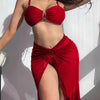 Women's 3-Piece Solid Color Bikini Set – U-Wire High Cut Thong Swimsuit with Matching Cover-Up Skirt, High-Stretch Swimwear
