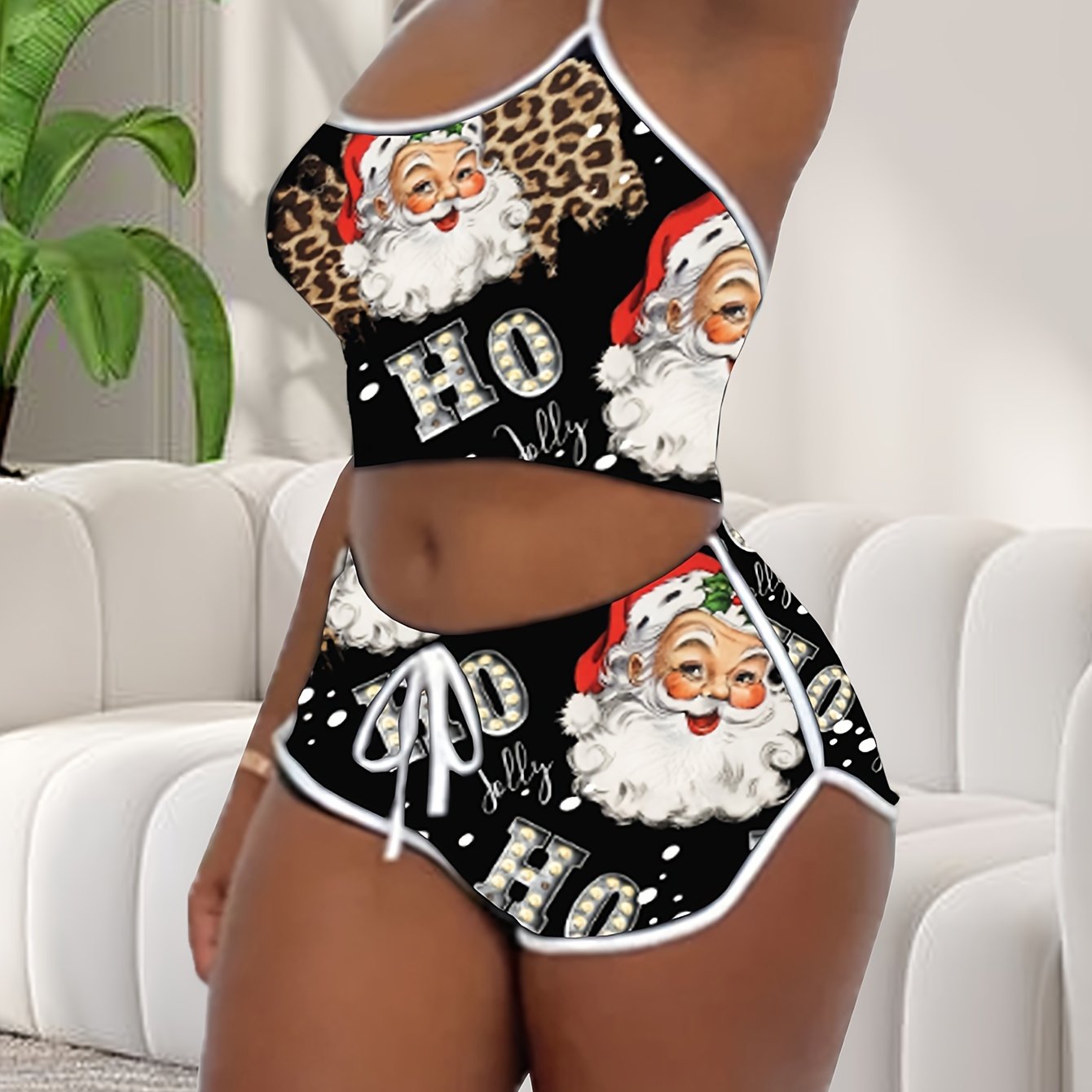 Sexy Solid Binding Lounge Set, Halter Neck Backless Crop Cami Top & Elastic Shorts - Women's Loungewear & Sleepwear - For Women - Perfect for Relaxing at Home - Ideal Gift for Her