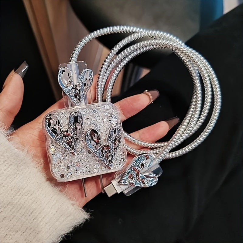 Luxury Glitter Love Heart Charger Case Compatible with iPhone 11/12/13/14/15 Pro Max, 18W-20W, Durable TPU Protective Cover, Fashionable Gift for Girlfriend