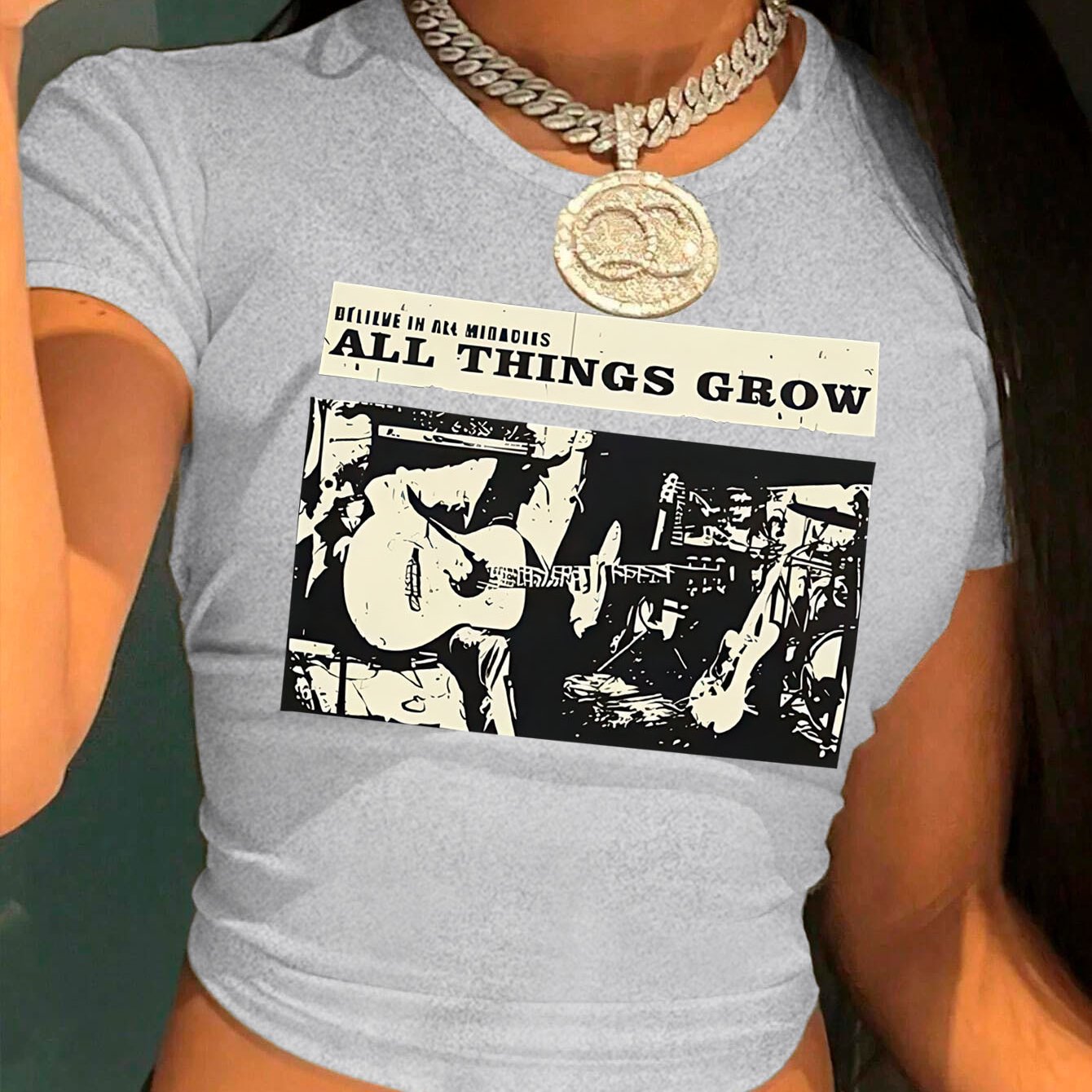 Graphic printed cropped T-shirt, Y2K spring and summer short-sleeved crop top, Women's