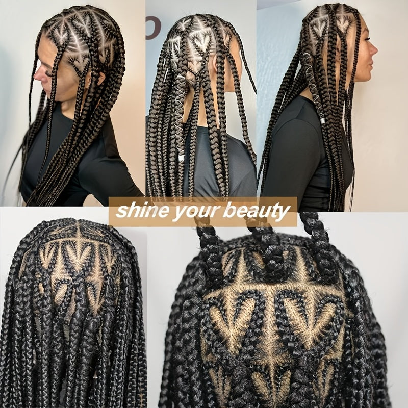 Heat Resistant Full Lace Grooved Heart Knotless Cornrow Braid Wig - 200% Density Straight Synthetic Hair for, Sporty Style & All Ethnicities, Protective Hairstyles | Highquality Synthetic