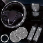 Bling Car Accessories For Women, Bling Steering Wheel Cover Bling Car Coasters Bling Set Seat Belt Shoulder Pads Ring Emblem Sticker Gear Shift Cover