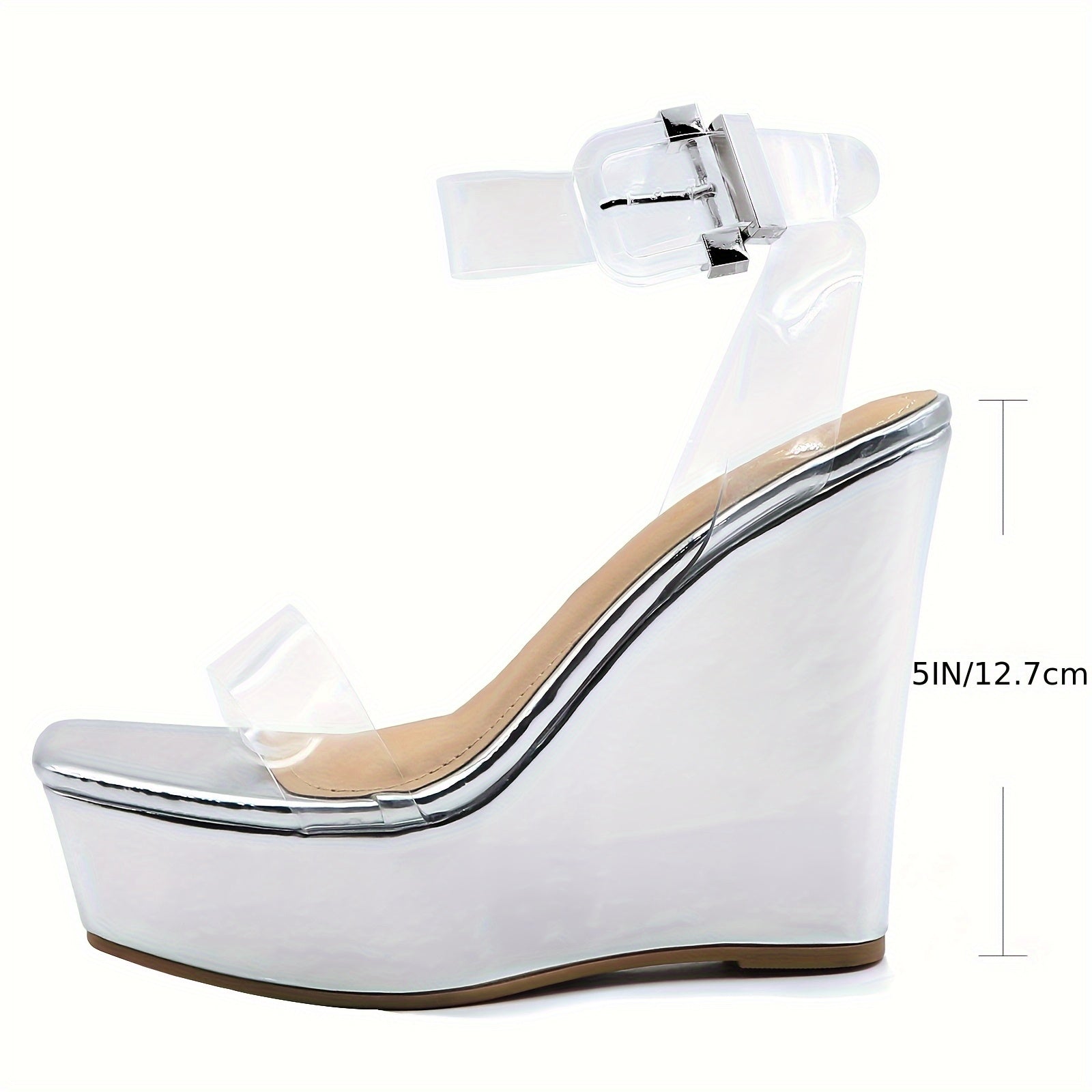 Womens Open Toe Buckle Square Toe Sexy Patent Ankle Strap Night Club Platform Wedge High Heel Heeled Sandals 5Inch Thickened And Waterproof Design For A Comfortable Day