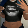 Women's Y2K Graphic Print Crop T-Shirt - Bold Lips Design, 100%, Short Sleeve, Stretchy Fit, Machine Washable, Cute T Shirts