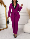 Long Sleeve Machine Washable Color Block Women's Blazer & Pants Set - Lapel Collar, Perfect for Work & Casual Wear
