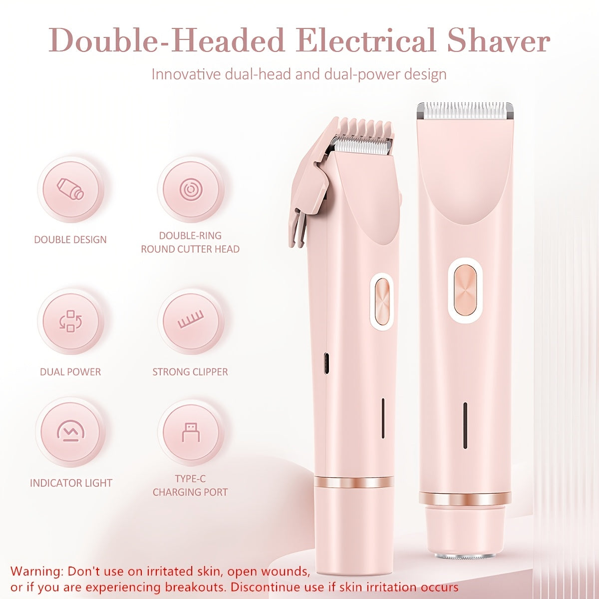 1pc Dual-Head Electric Hair Trimmer for Women, Rechargeable Lithium Battery, USB Charging, Multipurpose Bikini Razor and Face Shaver for Arms, Thighs, Body with Rechargeable Lithium Battery, USB Charging, for Ideal New Year G