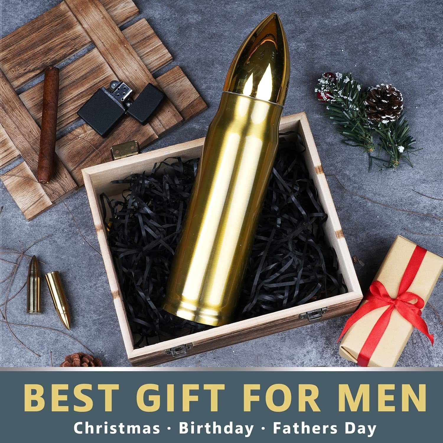 17oz Cool Tumbler for Men - Golden Insulated Cup with Leak-Proof Lid & Straw, Durable Outdoor-Ready Design - Unique Hunting, Birthday, Anniversary Gifts for Dad, Husband, Boyfriend (Him), Insulated Beverage Container | Giftwo