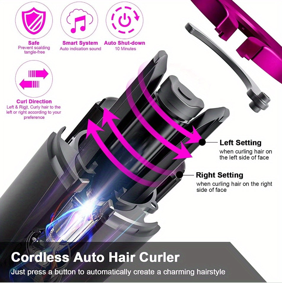 Portable Wireless LCD Display Rechargeable Ceramic Heating Antiperm Hair Curlers Automatic Electric Power Source Curling Irons