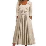 Womens Casual Crew-Neck Solid-Color Dress