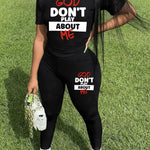 Comfy Polyester Blend Chic Letter Print Casual Outfit - Machine Washable T-Shirt & Long Pants Set for Women