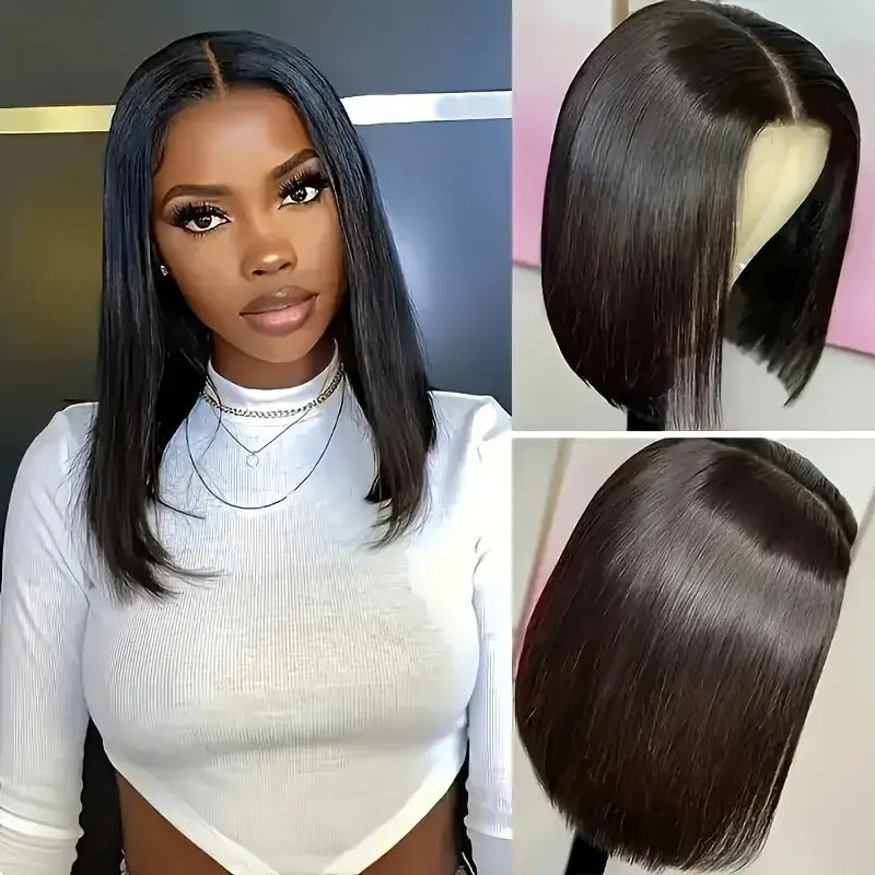 Elegant Straight Bob Wig - 200% Density 13x4 HD Lace Front, Pre-Plucked with Baby Hair, Glueless Brazilian Human Hair, Shoulder-Length Bob Style for Women, Natural Look, 100% Real Human Hair, Short Hair Wig