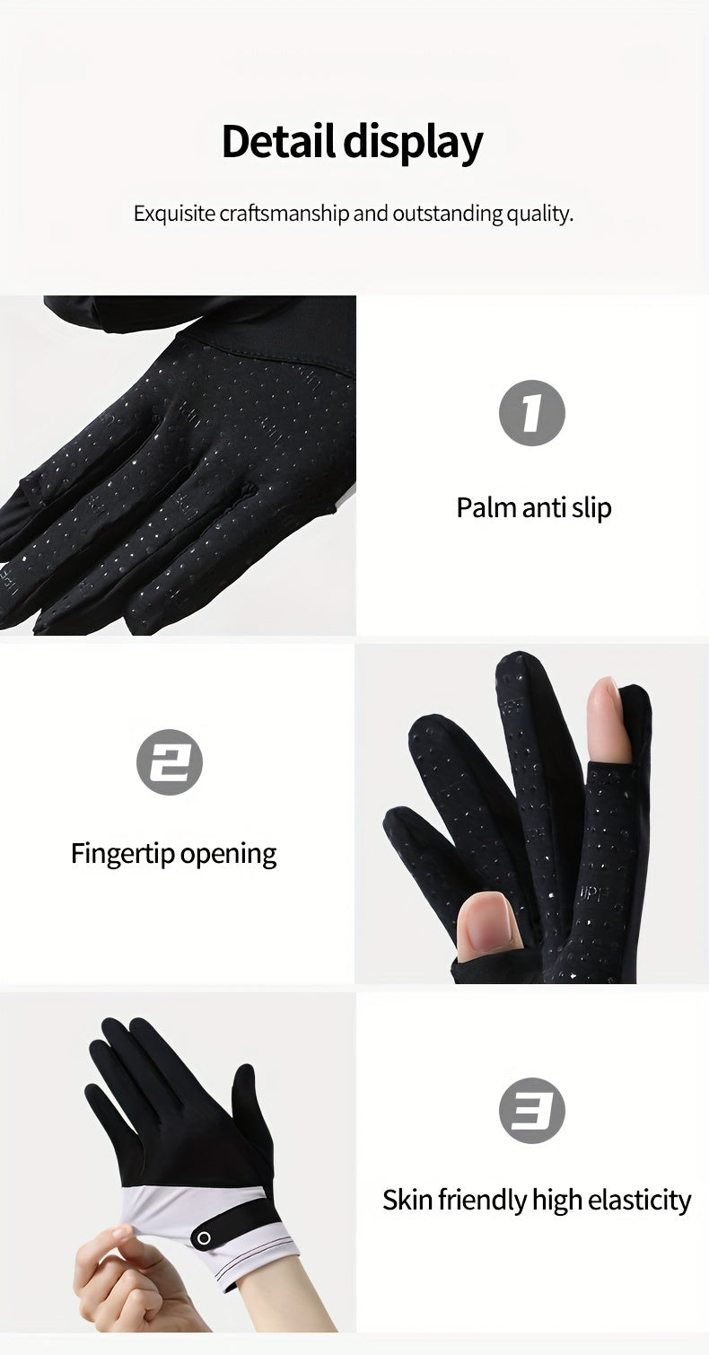 Ice Sliky Fiber Fabric Women's Breathable Thin Summer Outdoor Ice Feel Cycling Anti-Slip Fingerless Touchscreen Gloves