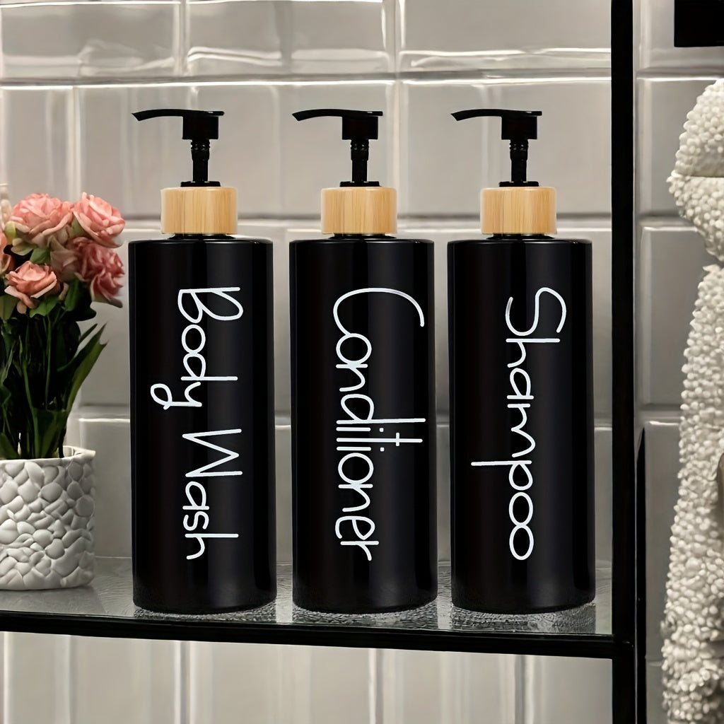 3-Pack Minimalist Bathroom Dispenser Bottles, Plastic, Unscented Shampoo, Conditioner, Body Wash Containers